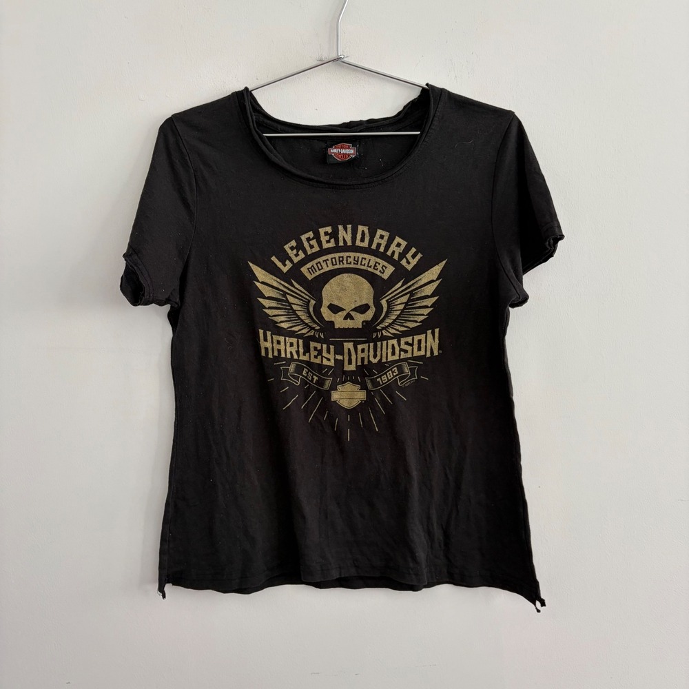 Harley-Davidson Womens Black Legendary Skull Graphic T-Shirt Roundhouse Altoona
